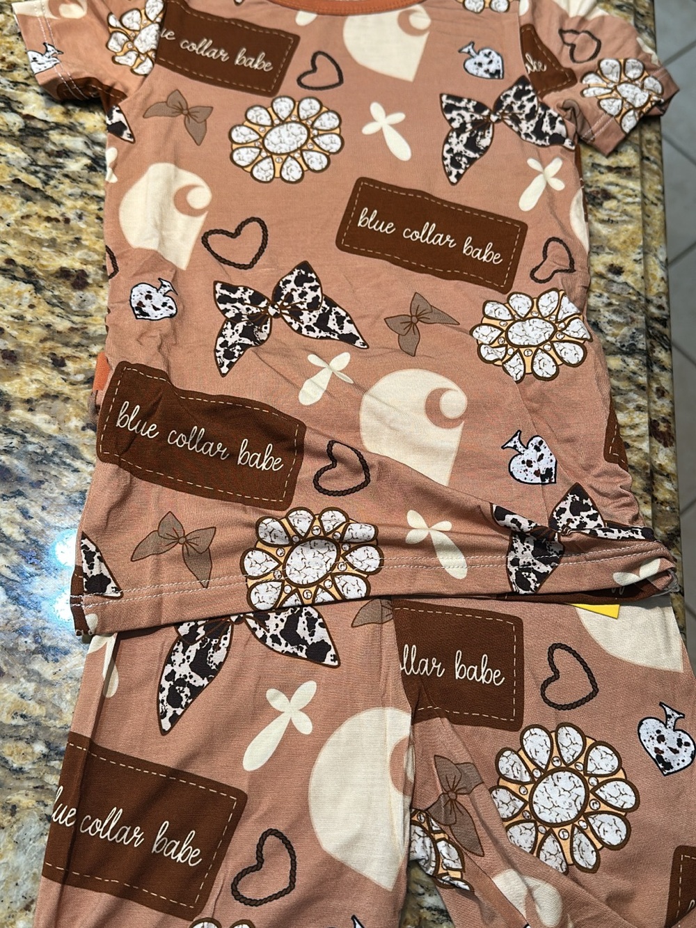 BAMBOO Brown & Cream Floral Bow Kids Pajama Set